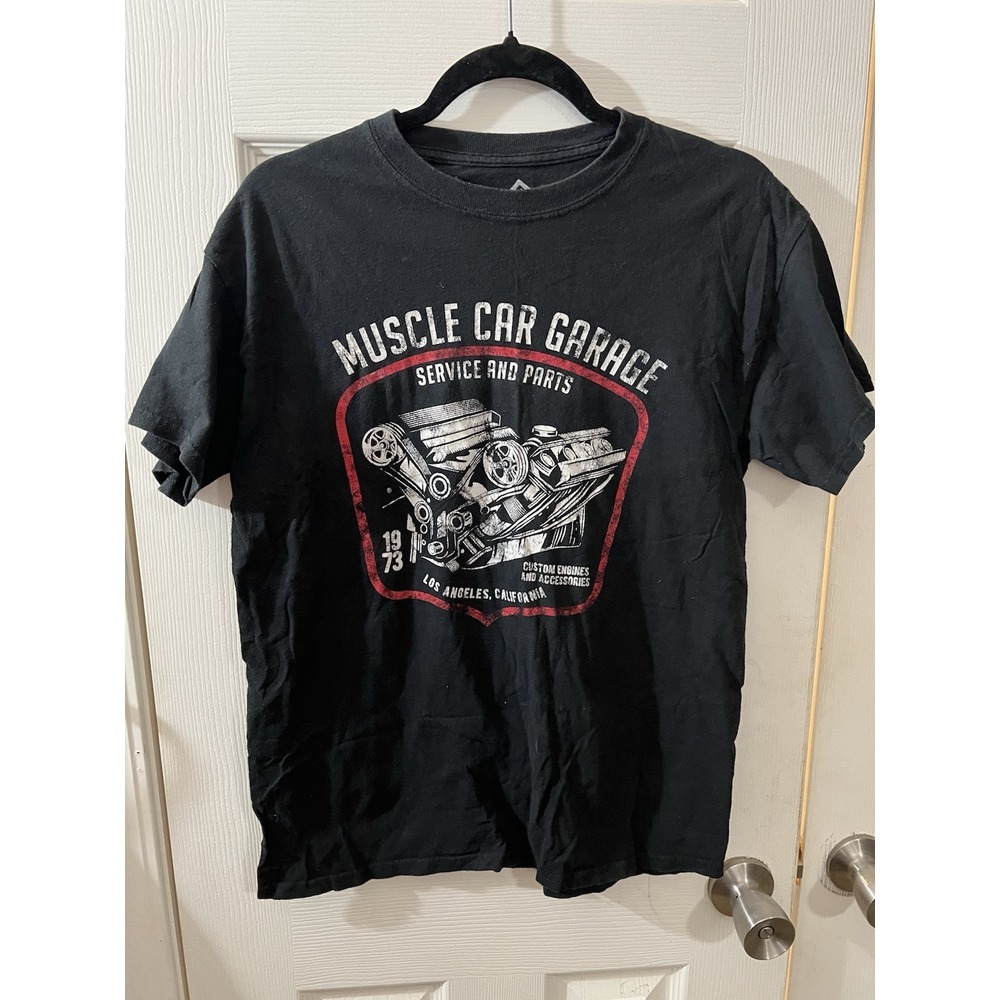Muscle Car Garage Shirt Adult Medium Black Graphic Short Sleeve Los Angeles Men
